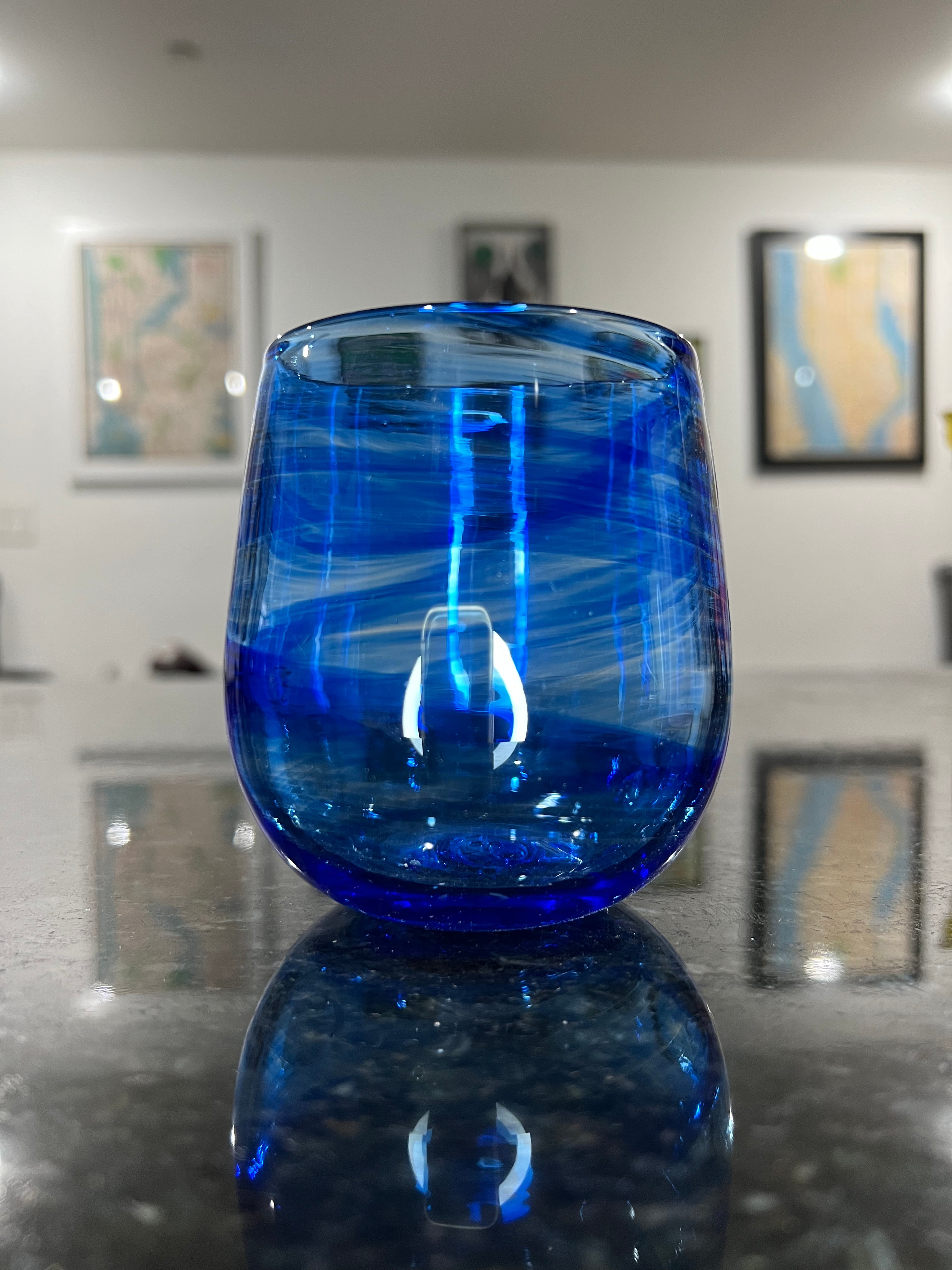 Cerulean Blue Stemless Wine Glass – Bambino Glassware