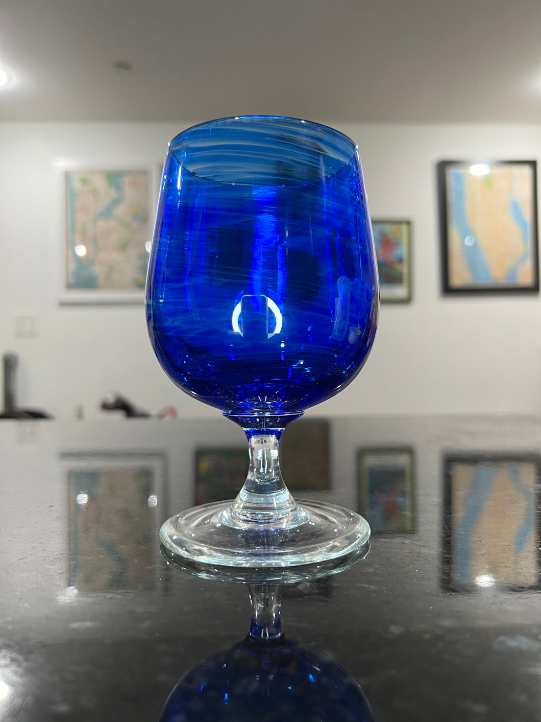 Cerulean Blue Stemmed Wine Glass