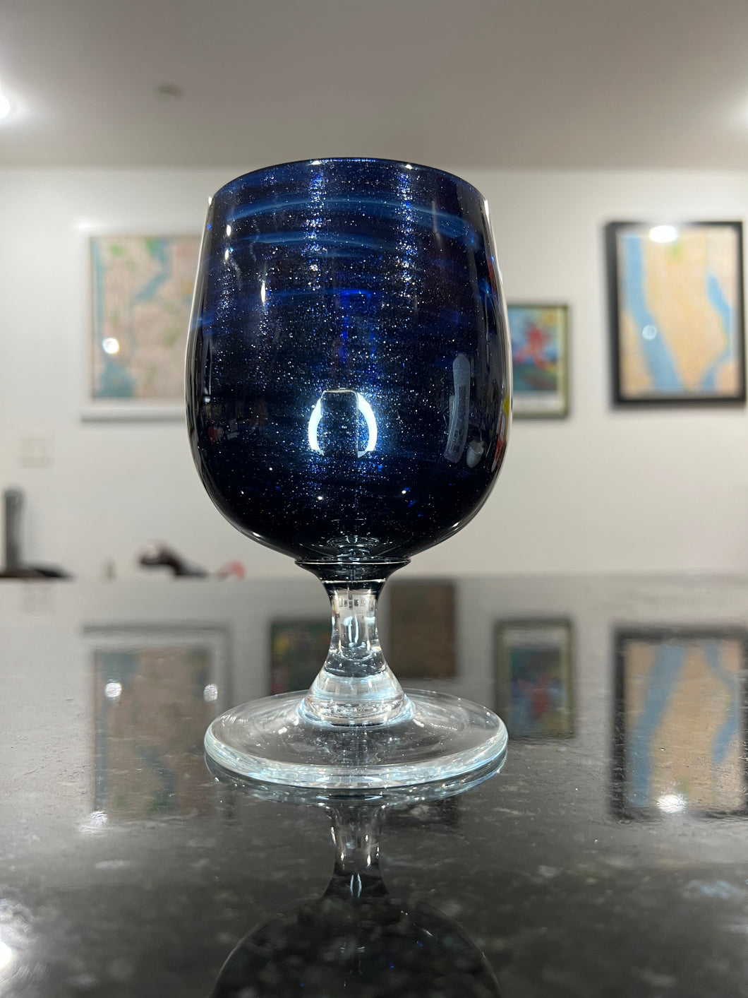 Black Aventurine Stemmed Wine Glass